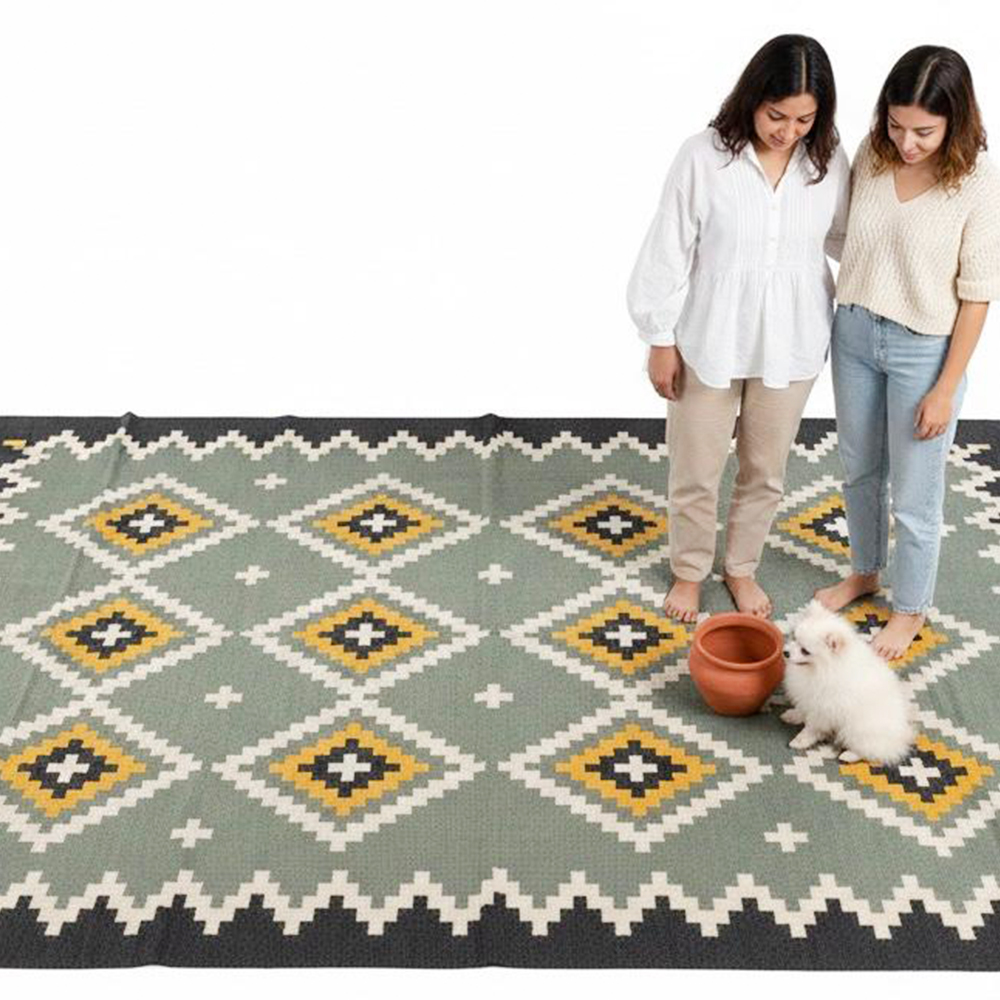 Handmade Multicolor Jute Vintage Dhurrie For Living Room